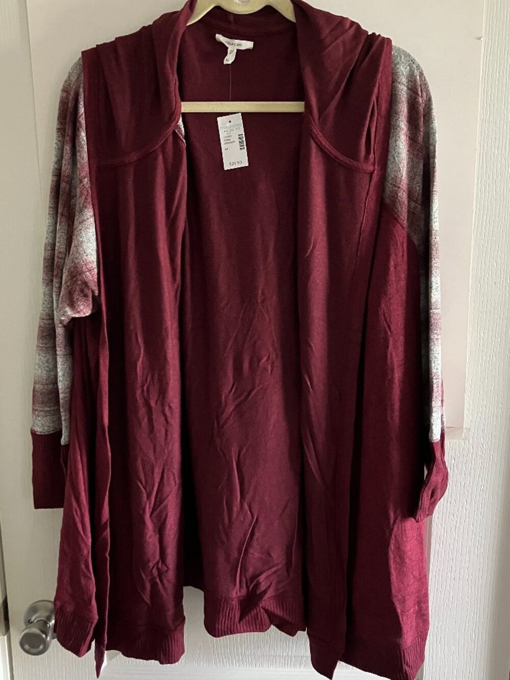 NEW Maurince Open Front Hooded Shirt Kimono Plum Plus Size 4X